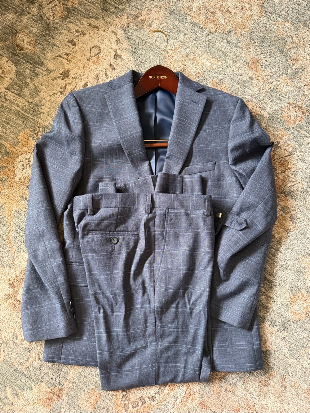 Andrew Marc Kids' Skinny Fit Navy Plaid Suit